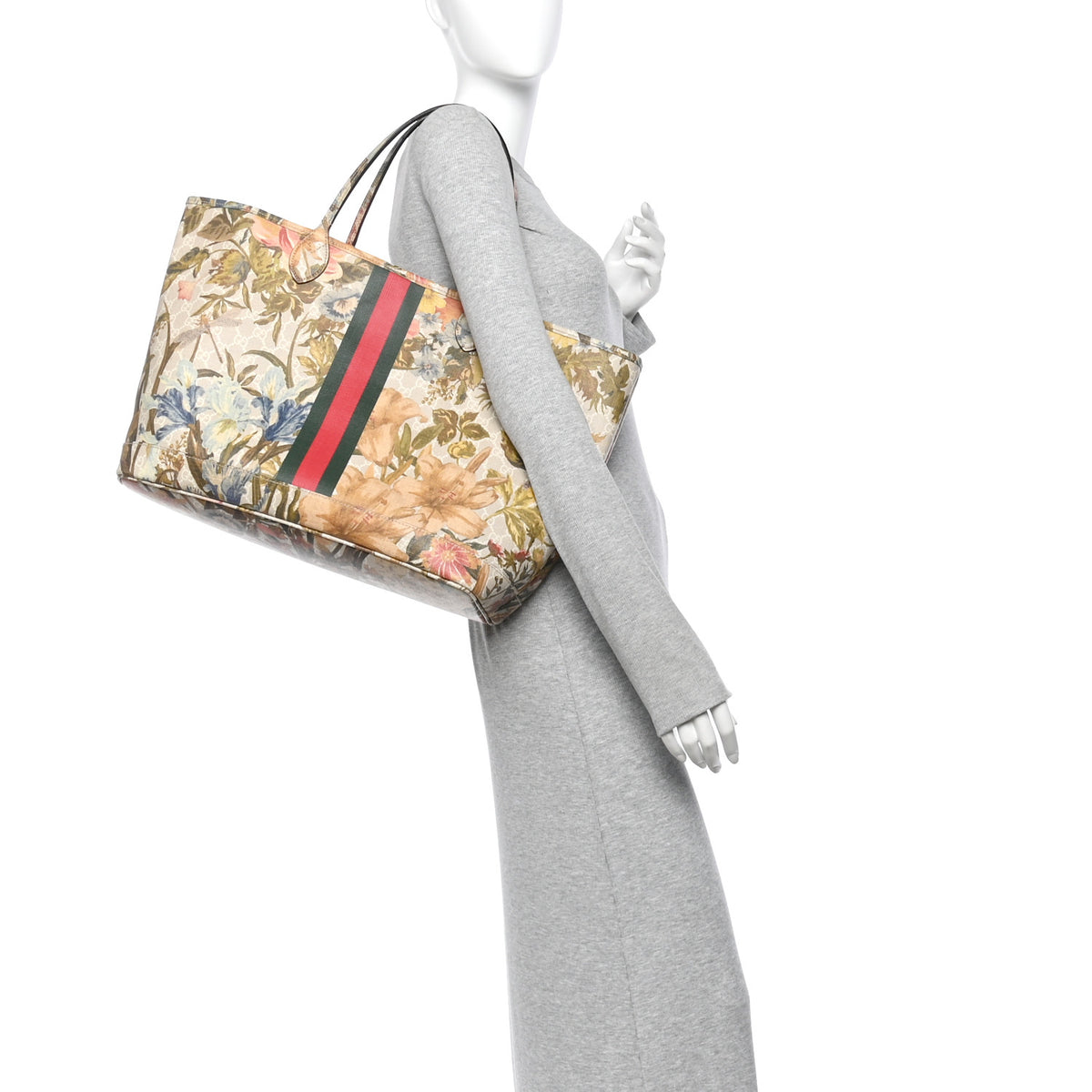 GG Supreme Monogram Water Flora Web Large Ophidia Tote Beige White Multicolor