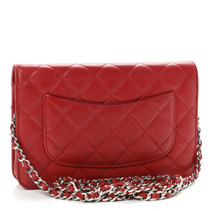 Chanel Lambskin Quilted Wallet on Chain WOC Red 2 of 4