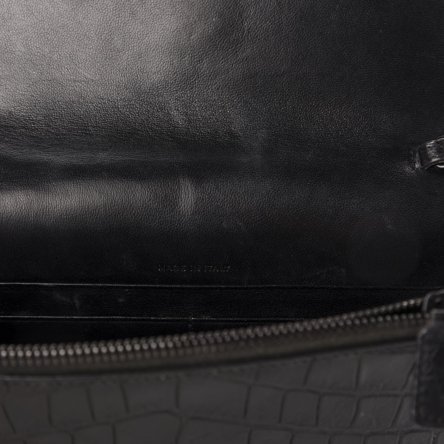 Saint Laurent Calfskin Crocodile Embossed Monogram Envelope Chain Wallet Black 7 of 12