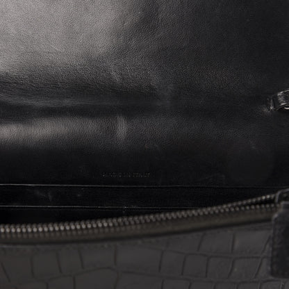 Saint Laurent Calfskin Crocodile Embossed Monogram Envelope Chain Wallet Black 7 of 12