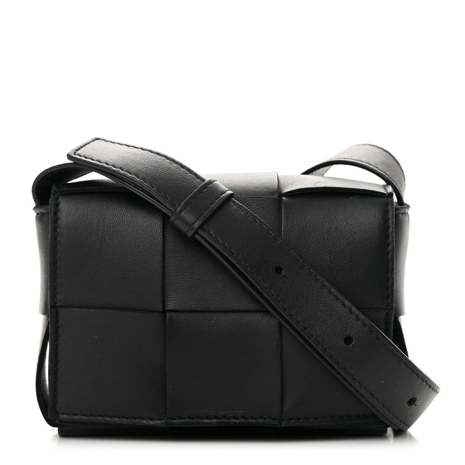 Bottega Veneta Lambskin Maxi Intrecciato Extra Mini Cassette Crossbody Bag Black 1 of 12