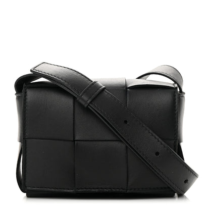 Bottega Veneta Lambskin Maxi Intrecciato Extra Mini Cassette Crossbody Bag Black 1 of 12