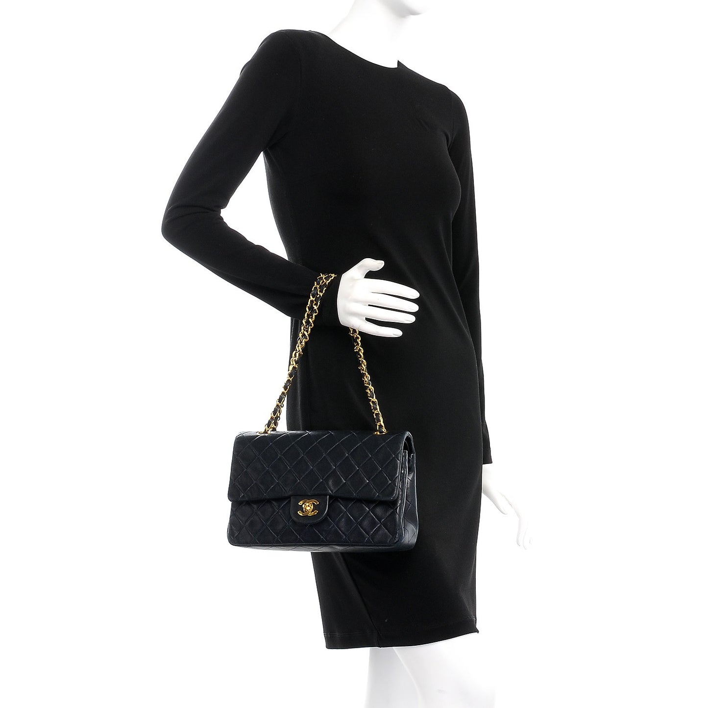 Lambskin Quilted Medium Double Flap Navy