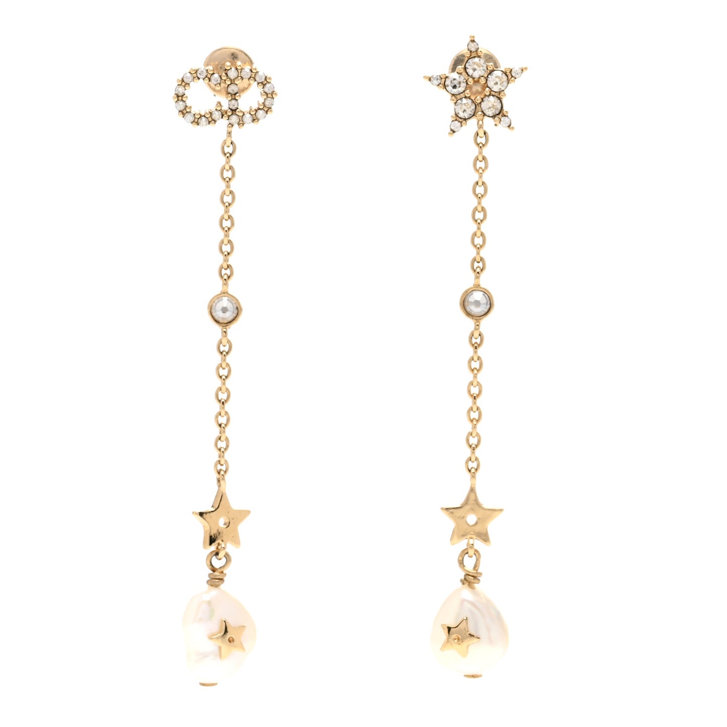 Pearl Crystal Star CD Drop Earrings Gold