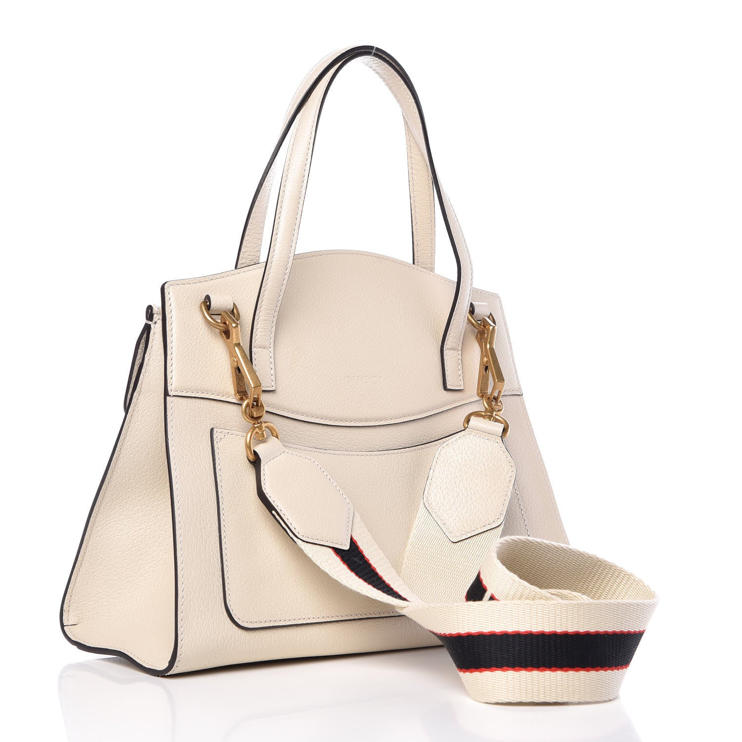 Gucci Grained Calfskin Web Stripe Butterfly Medium Totem Top Handle Bag White 4 of 11
