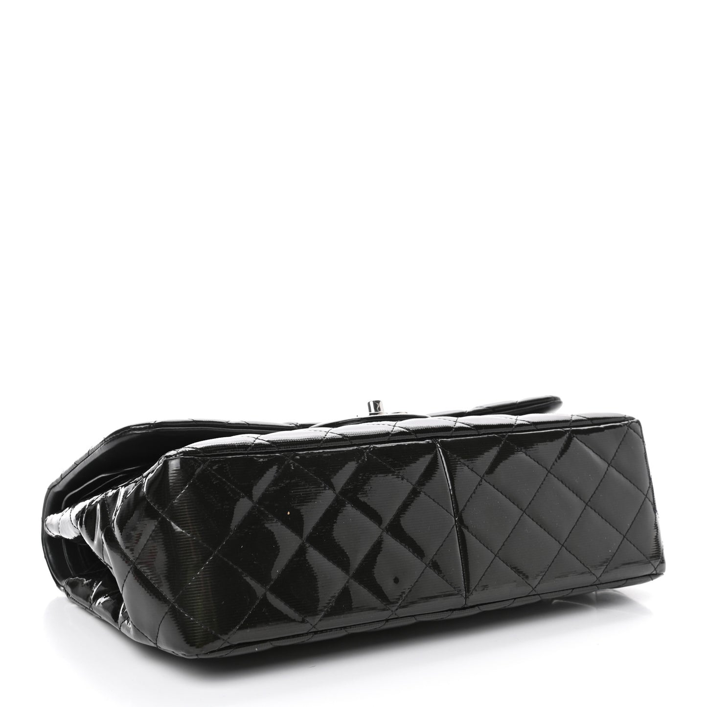 Striated Patent Quilted Jumbo Double Flap Black