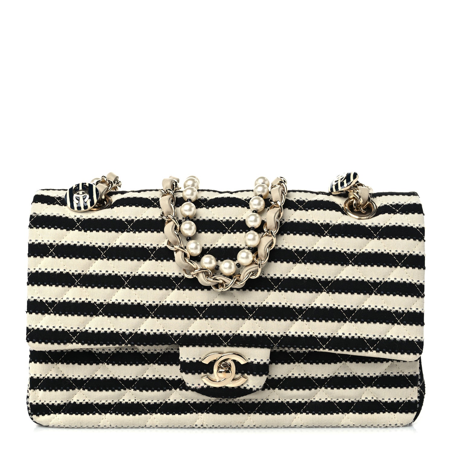 Chanel Jersey Quilted Medium Coco Sailor Flap Black White 1 of 9