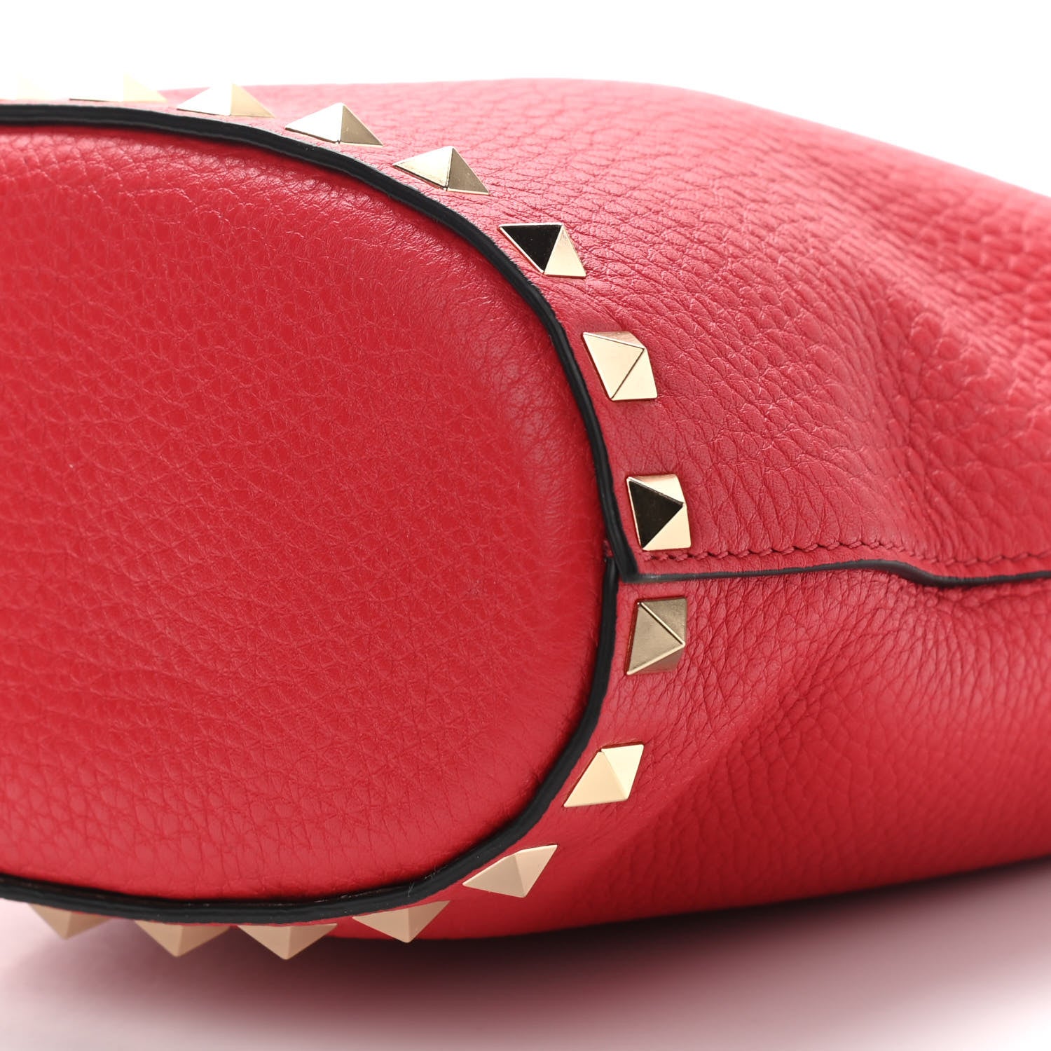 Valentino Garavani Pebbled Calfskin Rockstud Bucket Bag Red 9 of 10