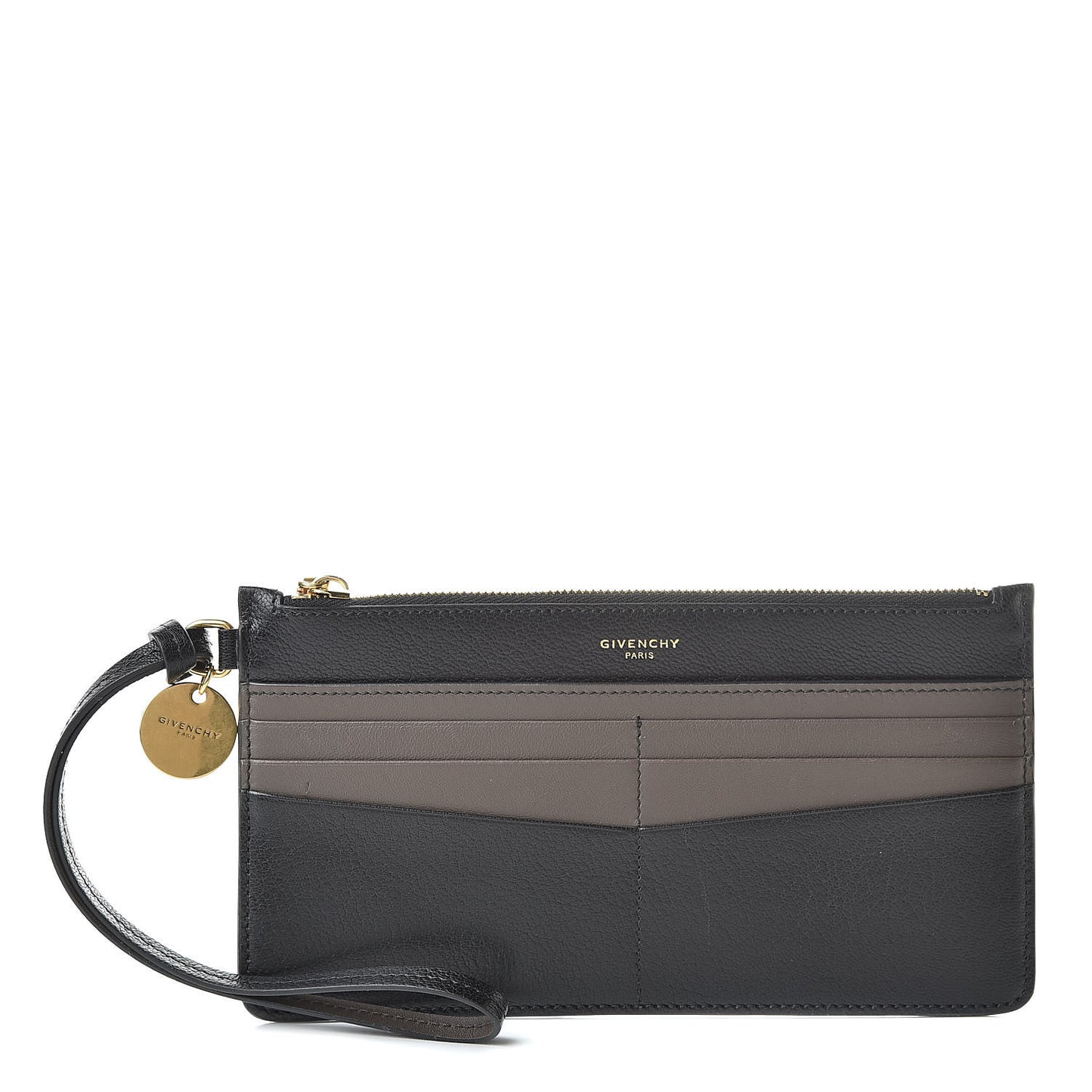 Calfskin GV3 Wristlet Zip Card Holder Black Grey