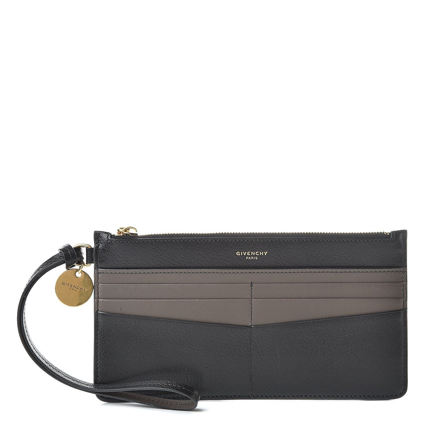 Givenchy Calfskin GV3 Wristlet Zip Card Holder Black Grey 1 of 10