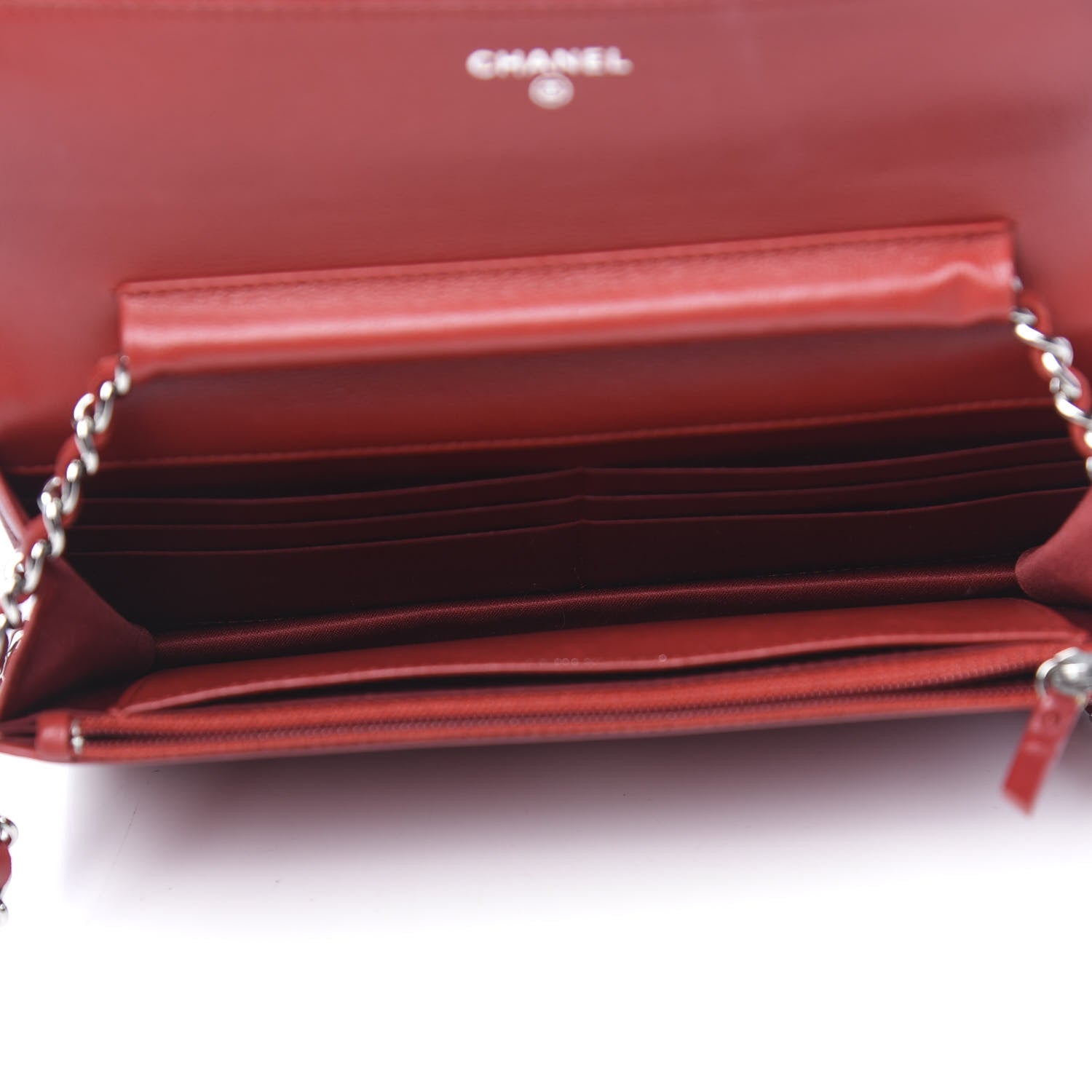 Chanel Lambskin Camellia Embossed Wallet On Chain WOC Red 5 of 11