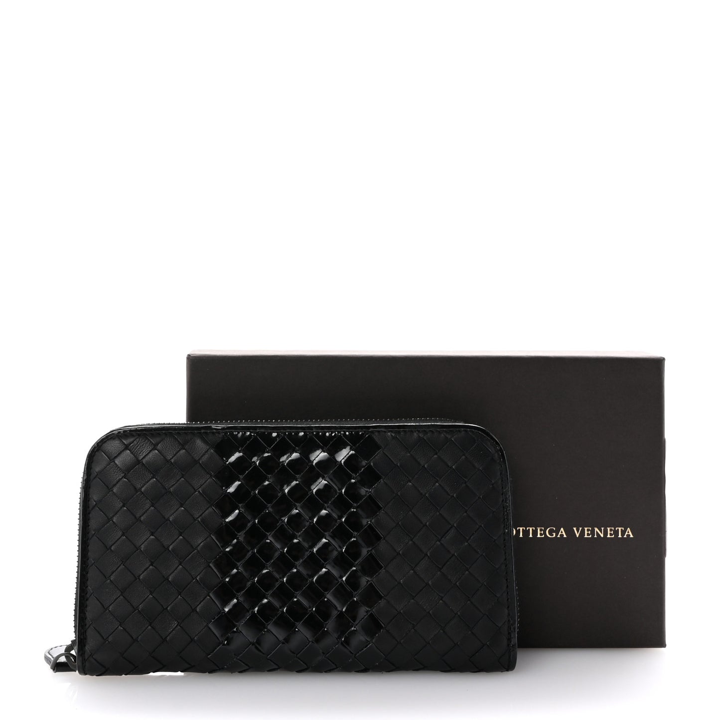 Nappa Patent Intrecciato Zip Around Wallet Black