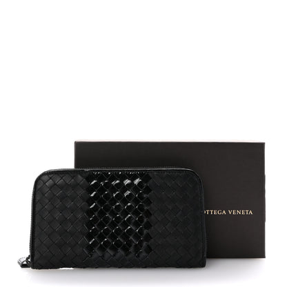 Bottega Veneta Nappa Patent Intrecciato Zip Around Wallet Black 8 of 8