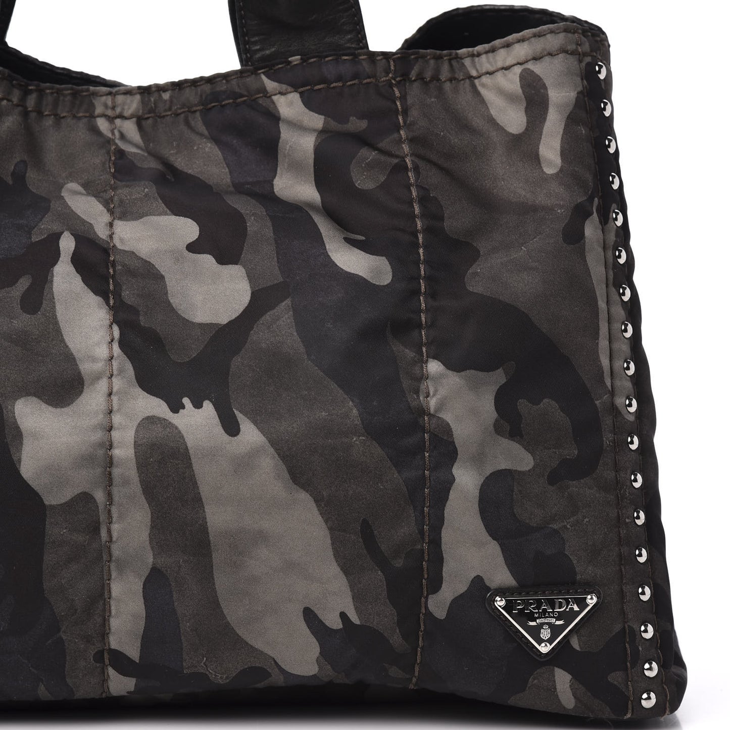 Tessuto Nylon Studded Camouflage Tote Fumo