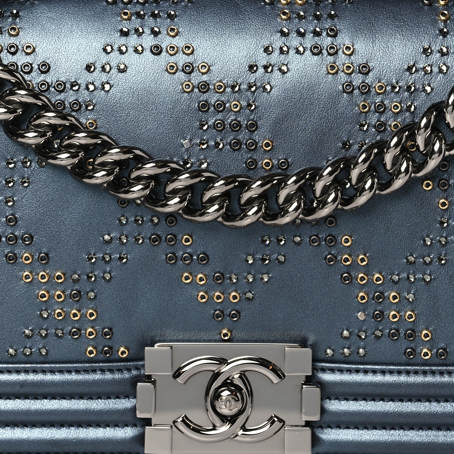 Chanel Calfskin Crystal Quilted Medium Boy Flap Charcoal 8 of 11