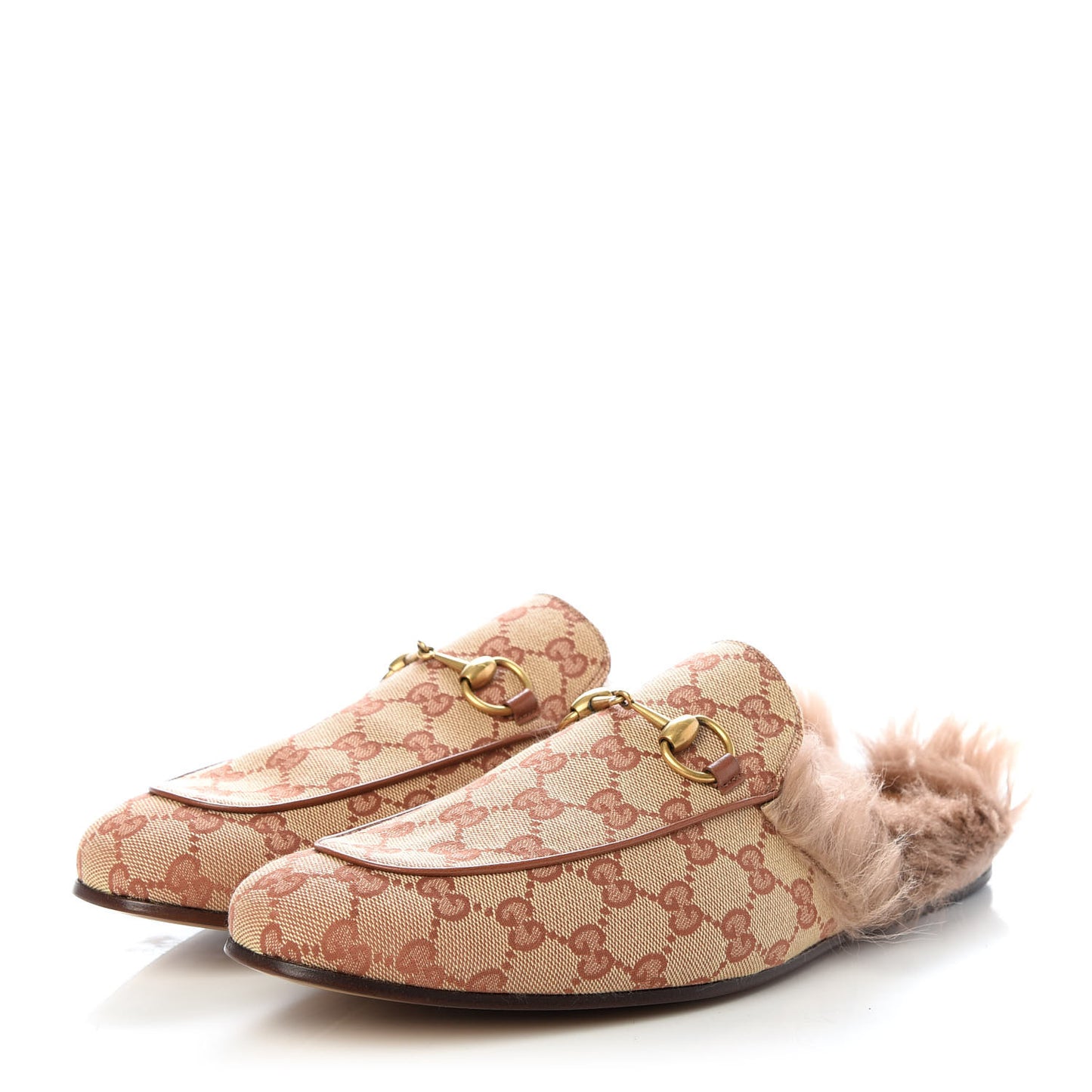 GG Monogram Fur Mens Princetown Slippers 10 Beige Ruggine Rust