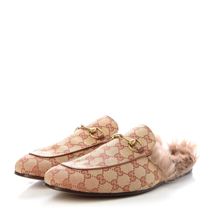 Gucci GG Monogram Fur Mens Princetown Slippers 10 Beige Ruggine Rust 3 of 10