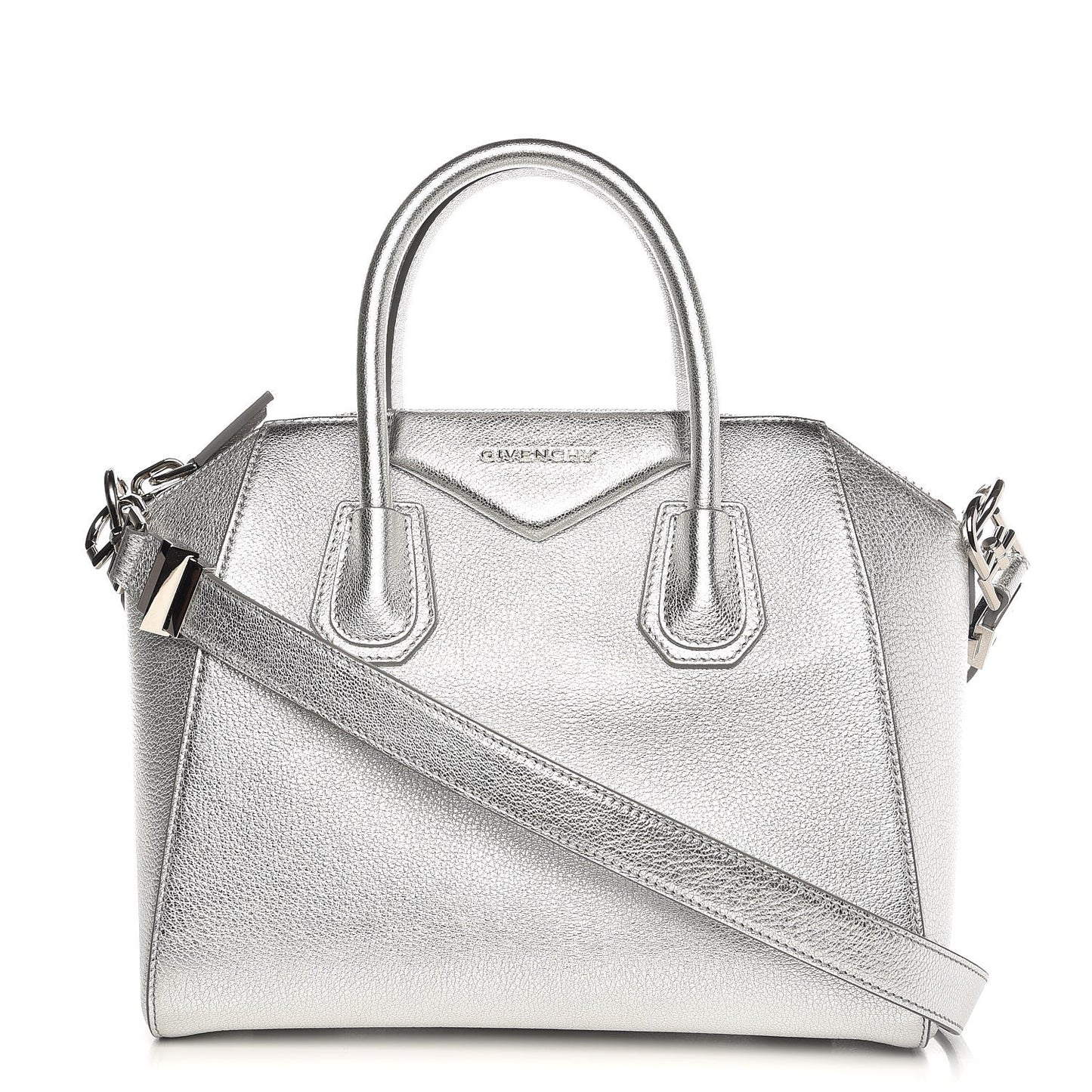 Metallic Sugar Goatskin Small Antigona Silver