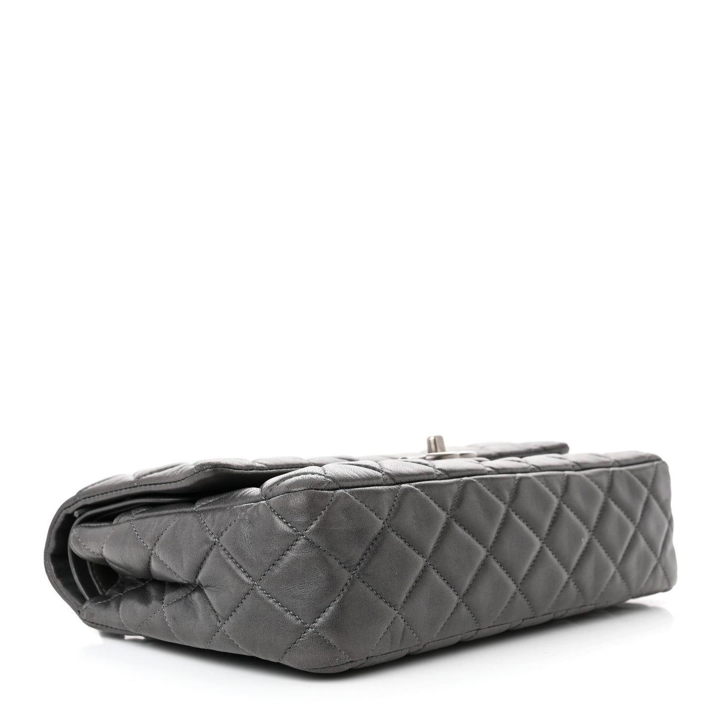 Lambskin Quilted Medium Double Flap Dark Grey