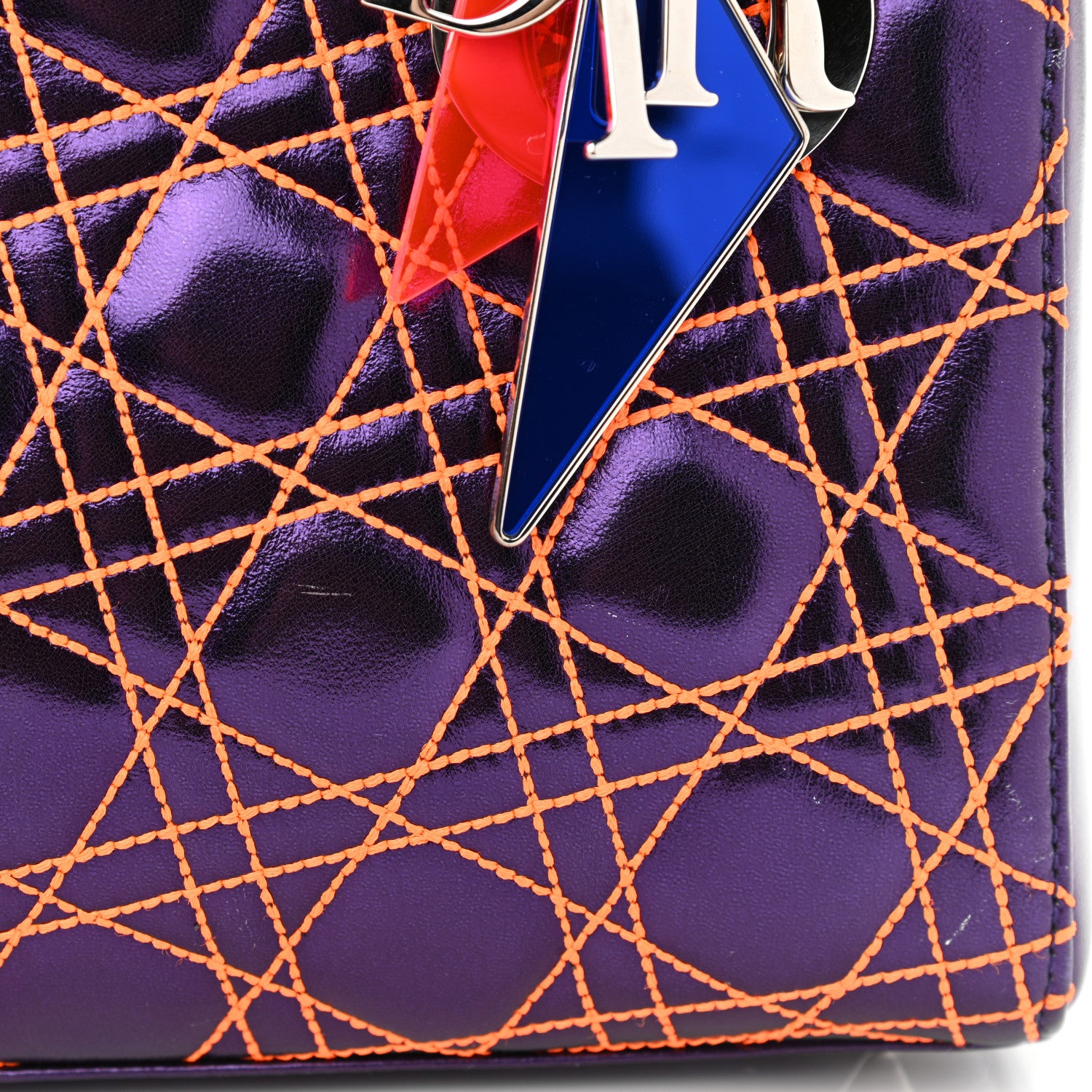 Christian Dior Metallic Lambskin Cannage Medium Anselm Reyle Lady Dior Purple Orange 11 of 15