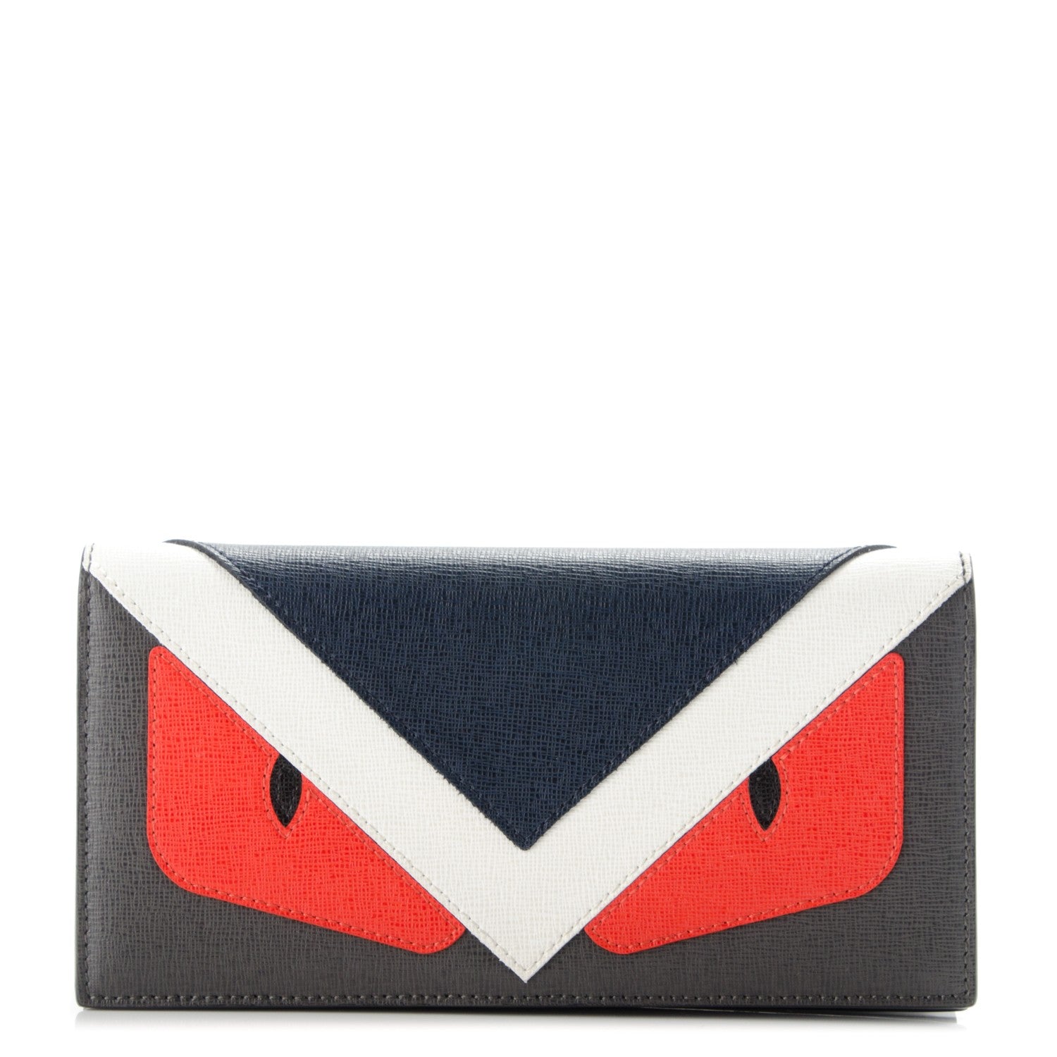 Fendi Vitello Elite Monster Eyes Inlay Bi-Color Continental Wallet Navy Multicolor 1 of 7