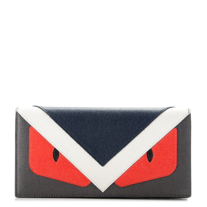 Fendi Vitello Elite Monster Eyes Inlay Bi-Color Continental Wallet Navy Multicolor 1 of 7