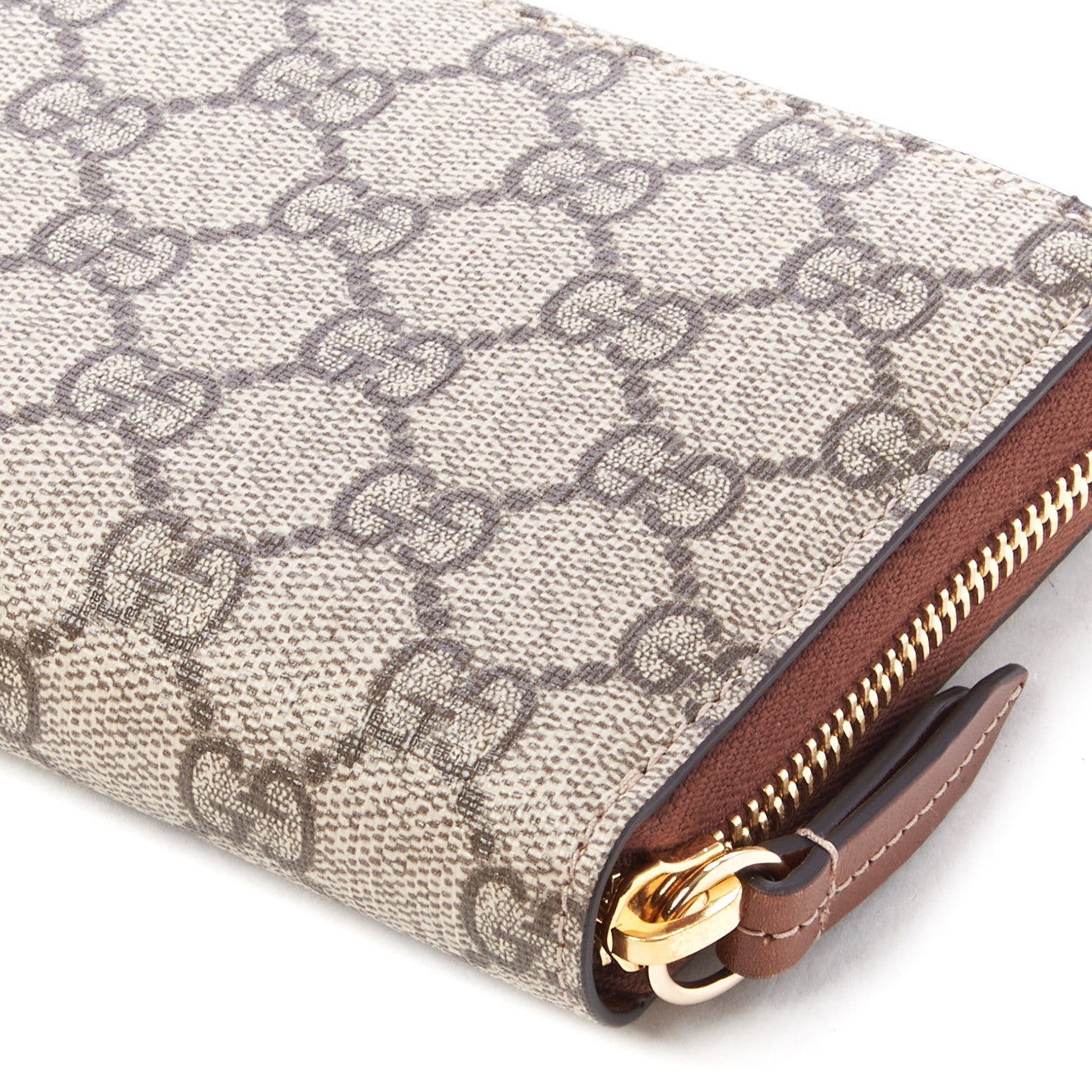 GG Supreme Monogram Cuoio Toscano Zip Around Wallet Beige Ebony Cuir