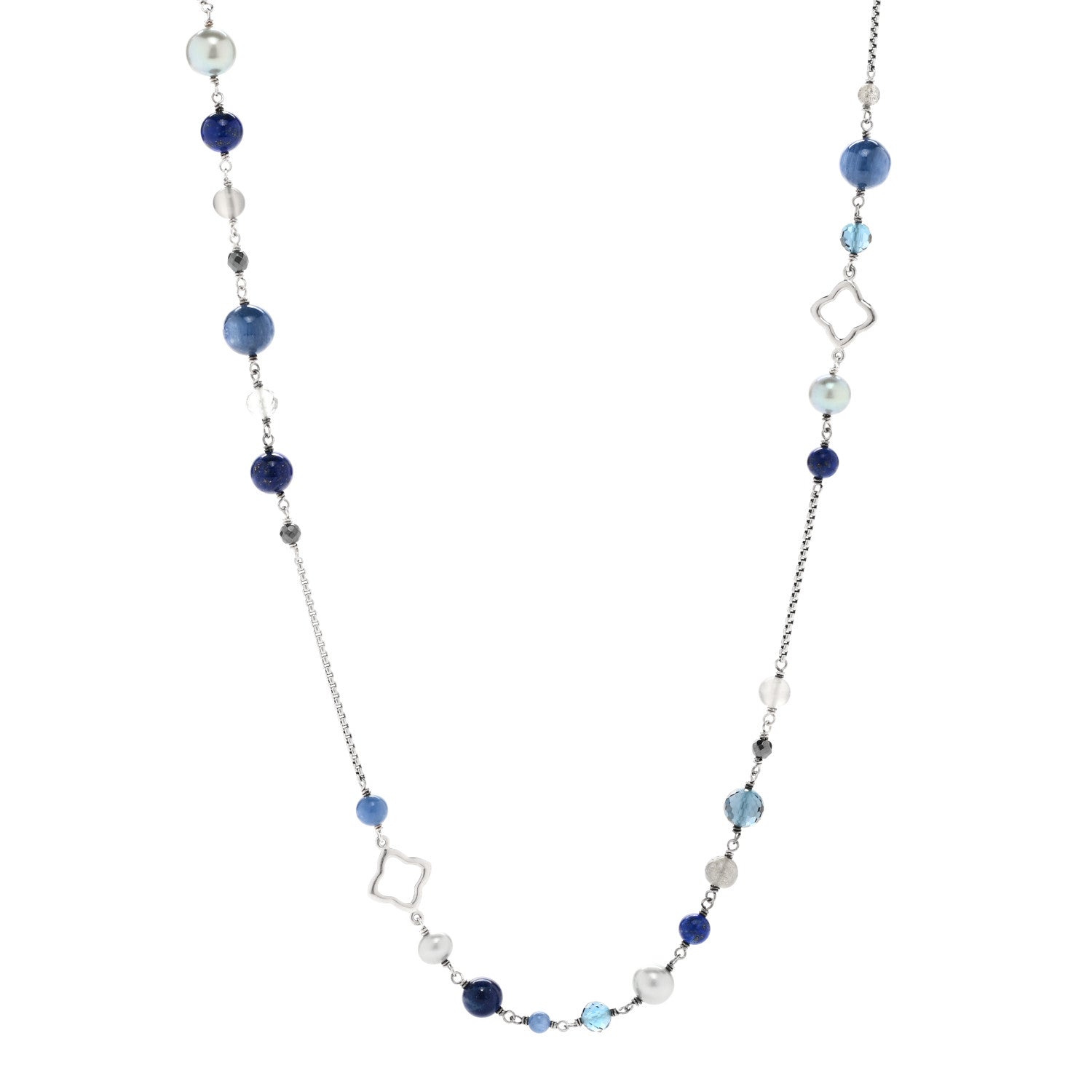 David Yurman Sterling Silver Lapis Lazuli Kyanite Pearl Hematine Labradorite Blue Topaz Moonstone Smoky Quartz Quatrafoil Necklace 1 of 5
