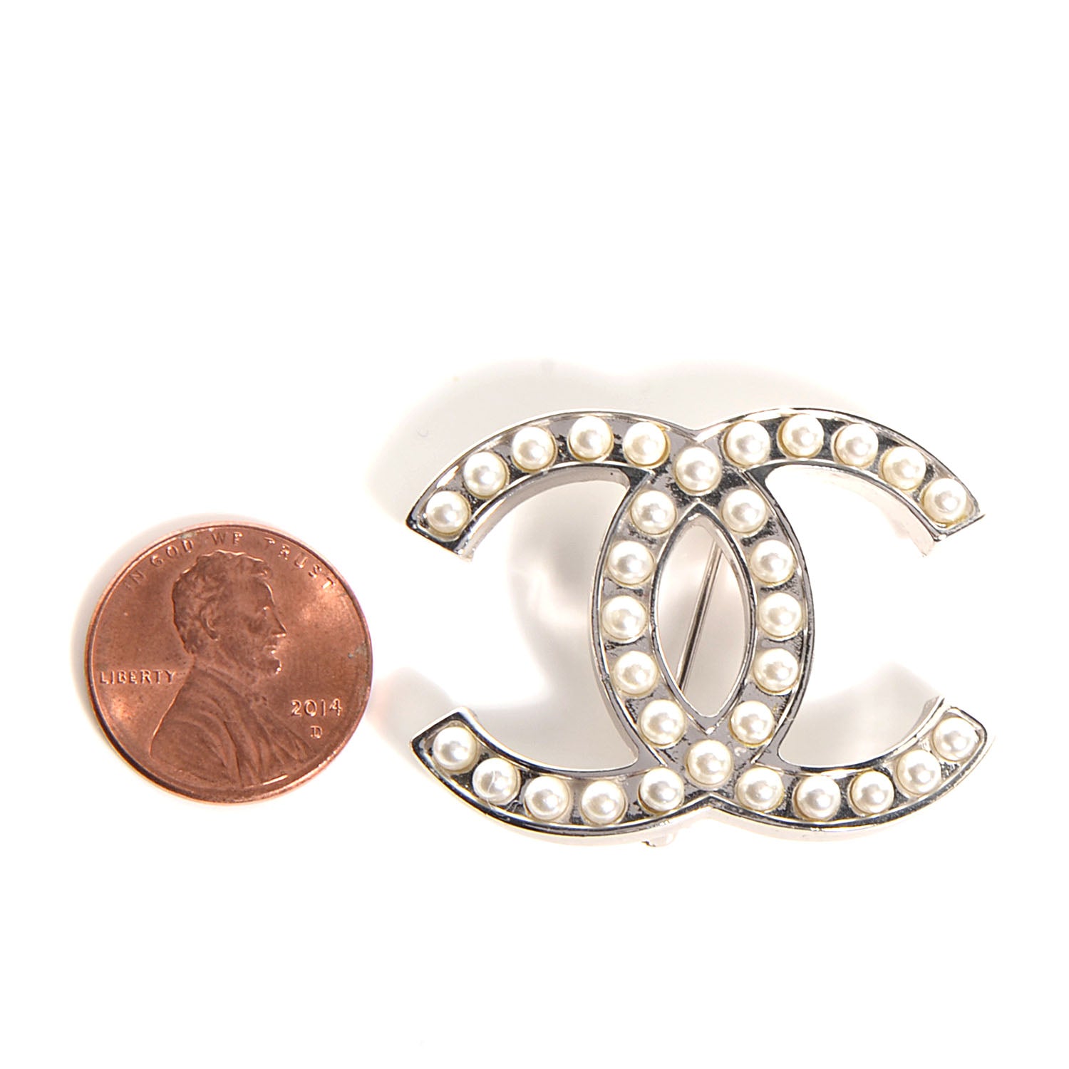 Chanel CC Pearl Brooch Pin Silver 2 of 7