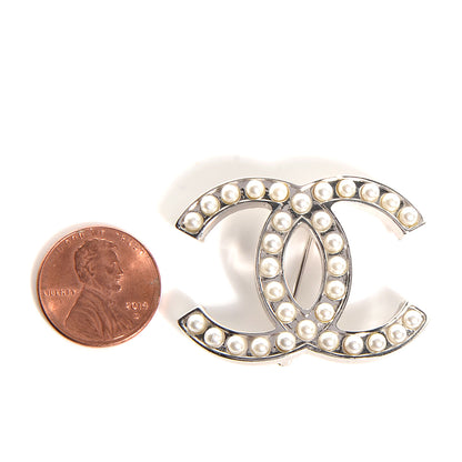 Chanel CC Pearl Brooch Pin Silver 2 of 7