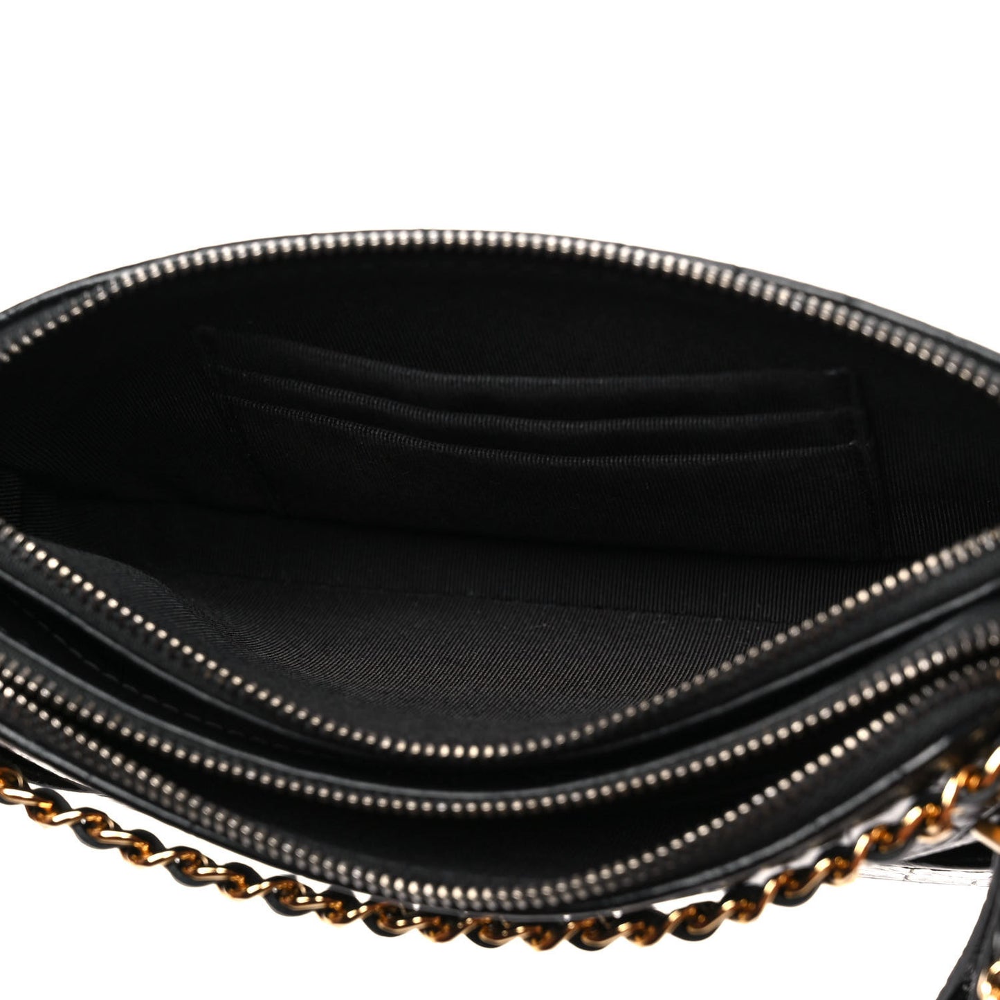 Calfskin Crocodile Embossed Small Gabrielle Clutch With Chain Black