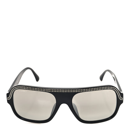 Chanel Acetate Crystal CC Shield Sunglasses 71432A Black Silver 2 of 8