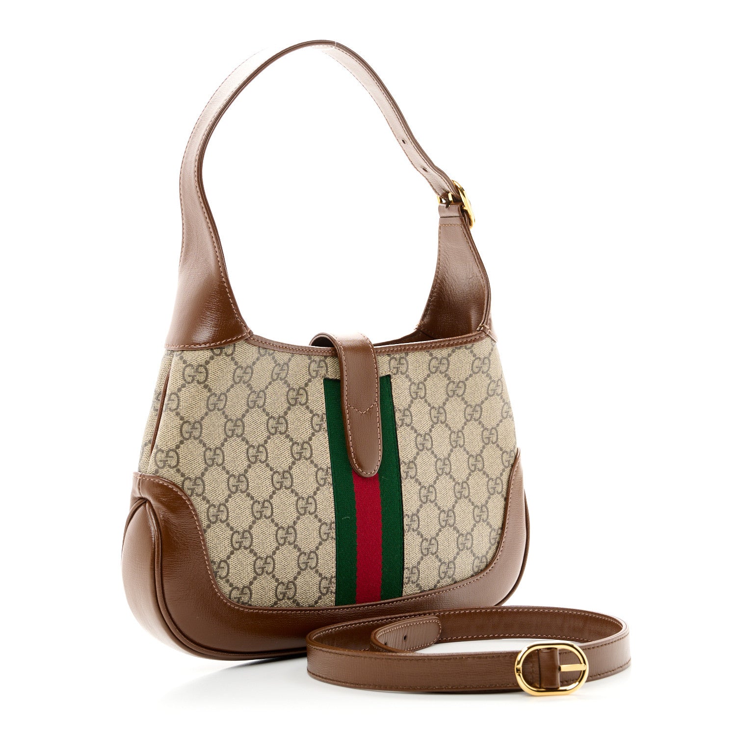 Gucci GG Supreme Monogram Azalea Calfskin Web Small Jackie 1961 Hobo Beige Ebony Brown Sugar 3 of 10