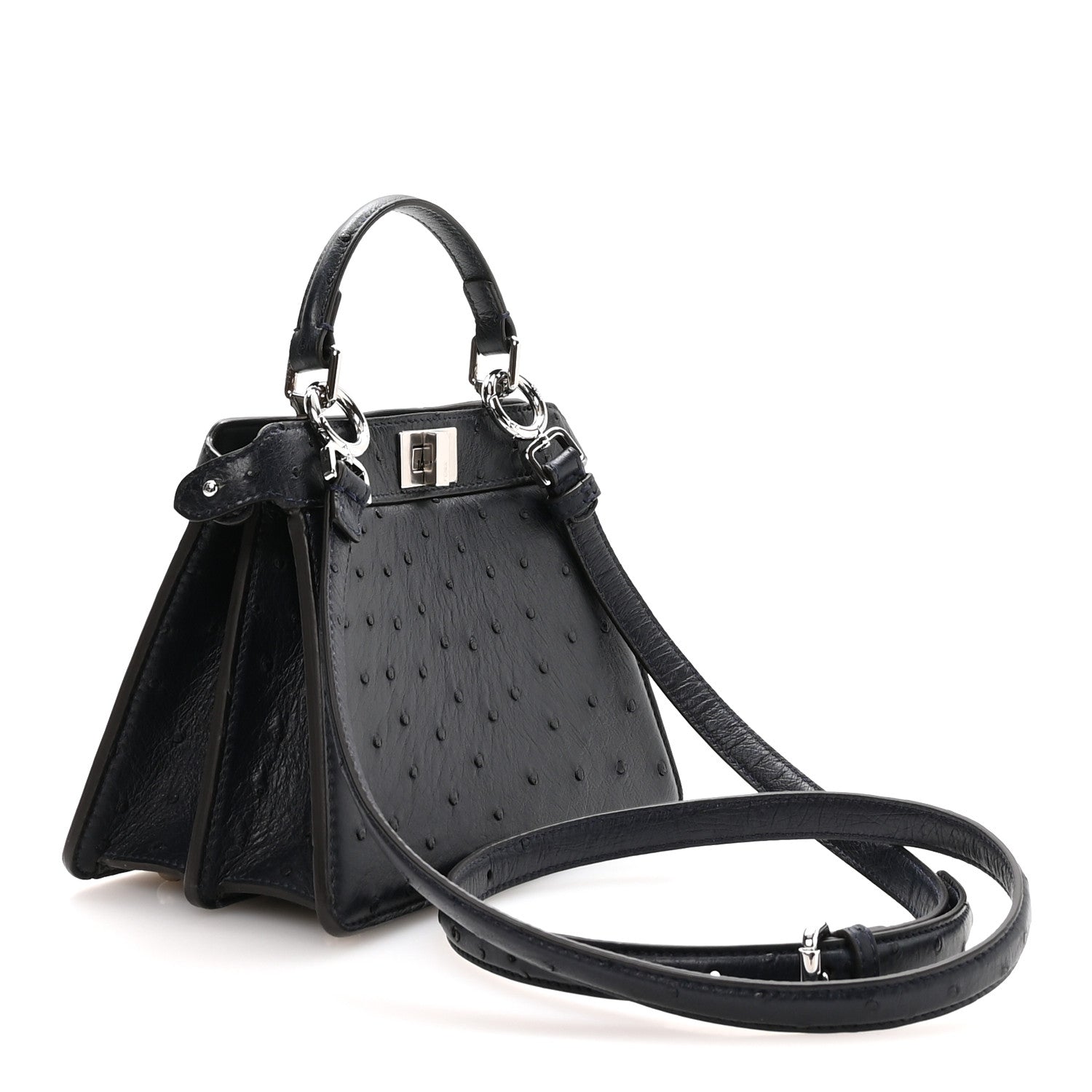 Fendi Ostrich Shiny Nappa Petite Peekaboo I SEE U Satchel Dark Blue 3 of 10