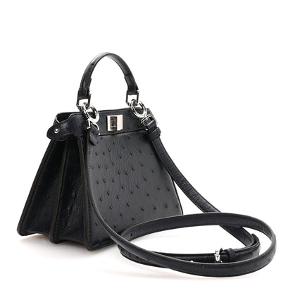 Fendi Ostrich Shiny Nappa Petite Peekaboo I SEE U Satchel Dark Blue 3 of 10