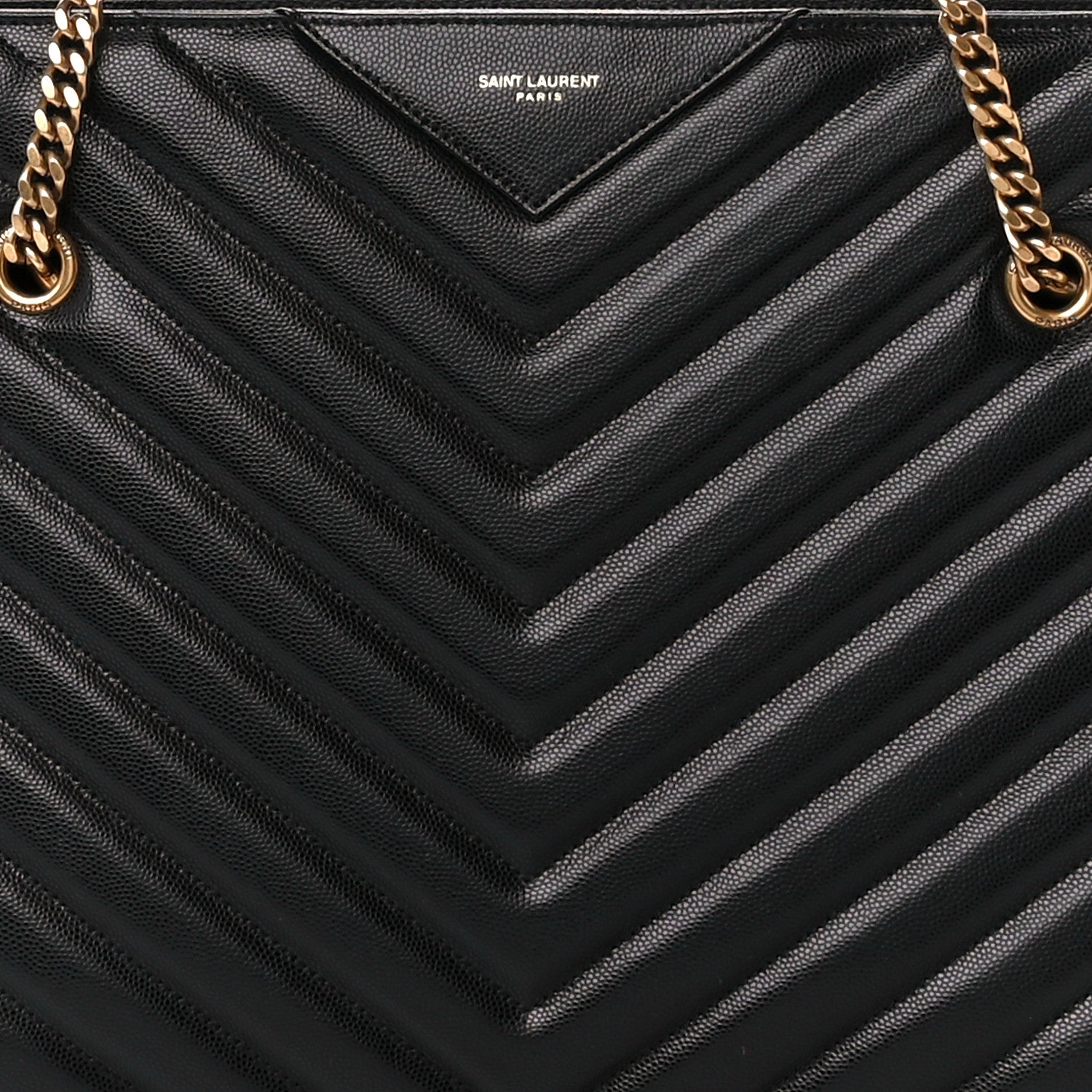 Saint Laurent Grain de Poudre Matelasse Chevron Medium Tribeca Shopping Bag Black 8 of 10