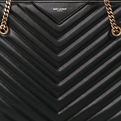 Saint Laurent Grain de Poudre Matelasse Chevron Medium Tribeca Shopping Bag Black 8 of 10