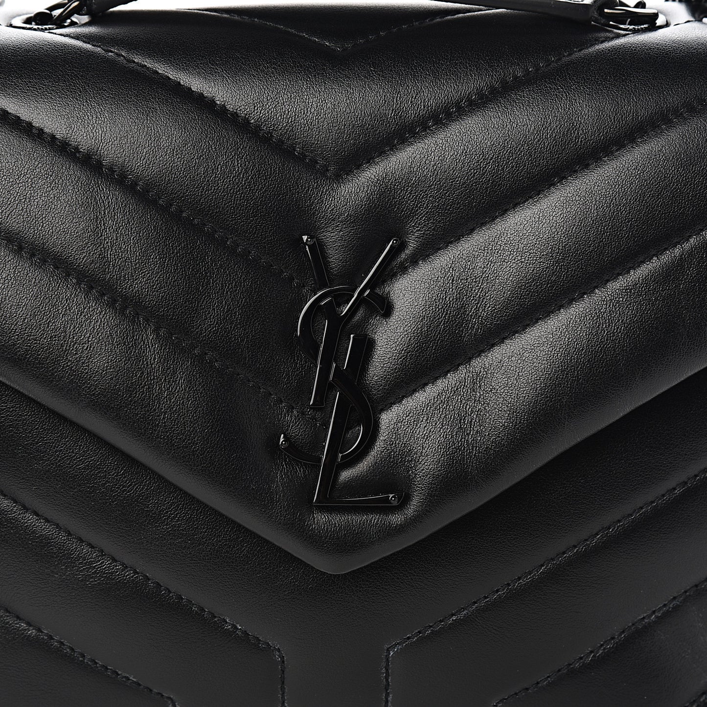 Calfskin Y Quilted Monogram Small Loulou Chain Satchel Black