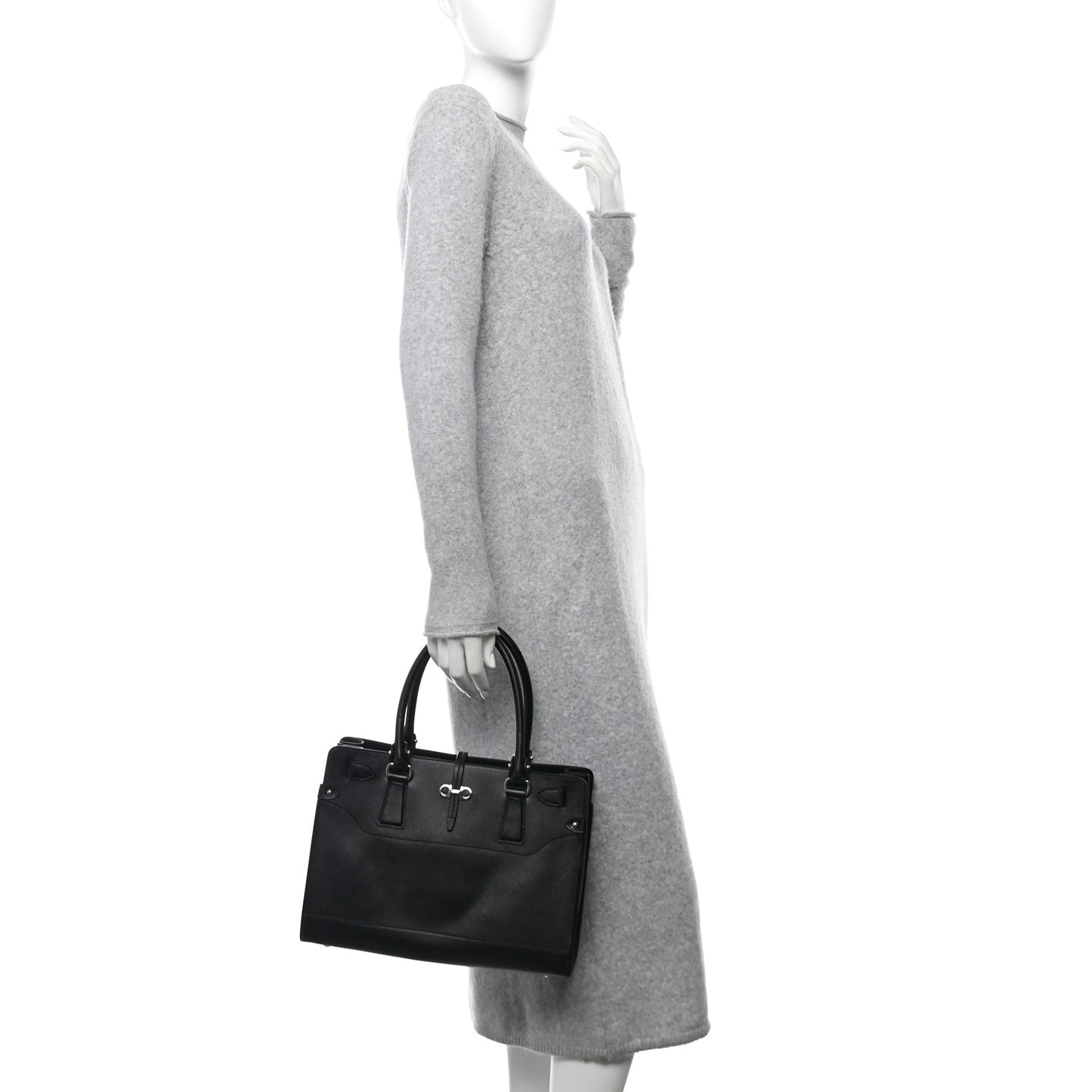 Printed Calfskin Briana Tote Black