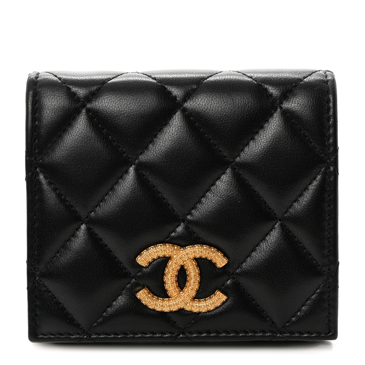 Lambskin Quilted CC Compact Bifold Wallet Black