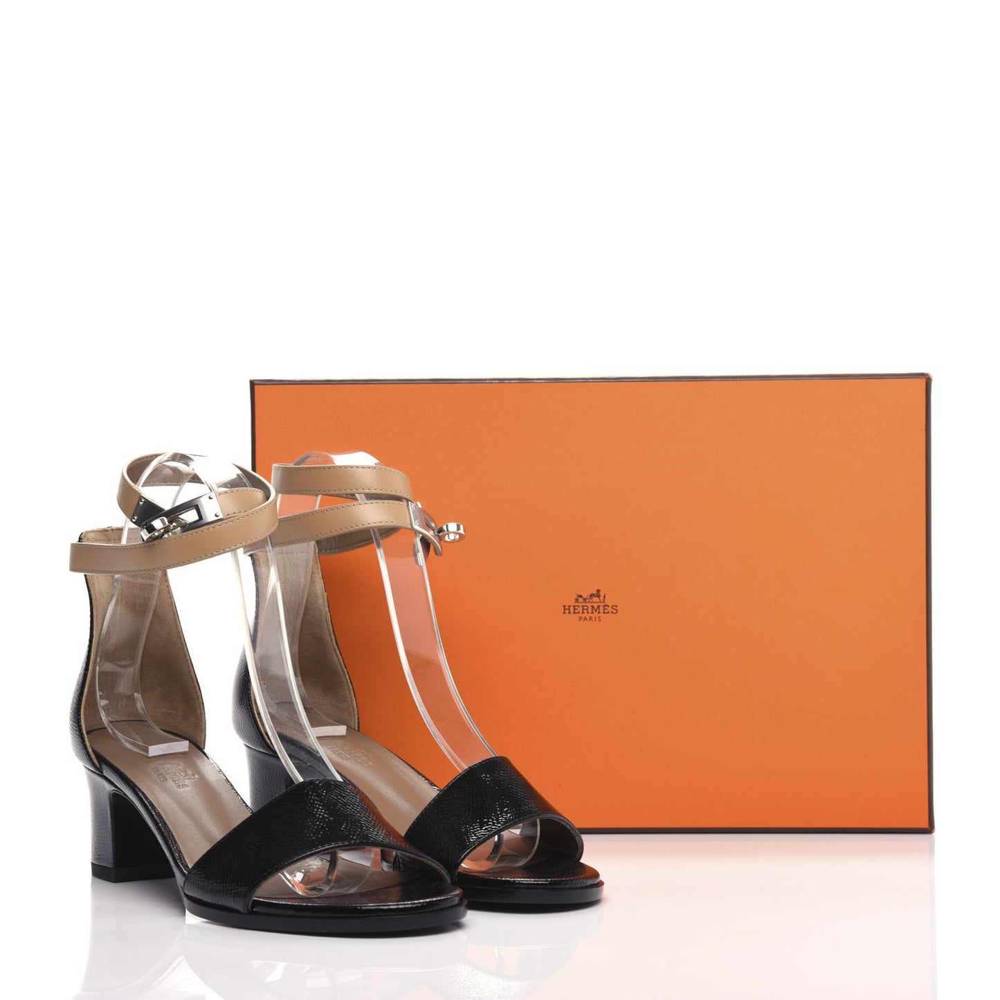 Calfskin Patent Epsom Manege Sandals 36 Black