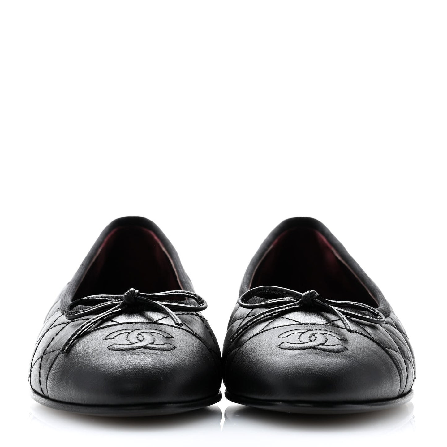Aged Calfskin Quilted CC Cap Toe Ballerina Flats 36.5 Black