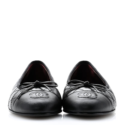 Chanel Aged Calfskin Quilted CC Cap Toe Ballerina Flats 36.5 Black 2 of 10