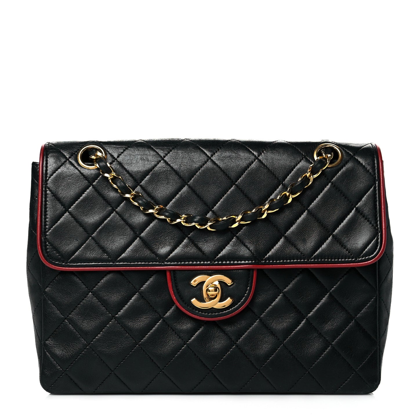 Lambskin Quilted Bi-Color Small Single Flap Black