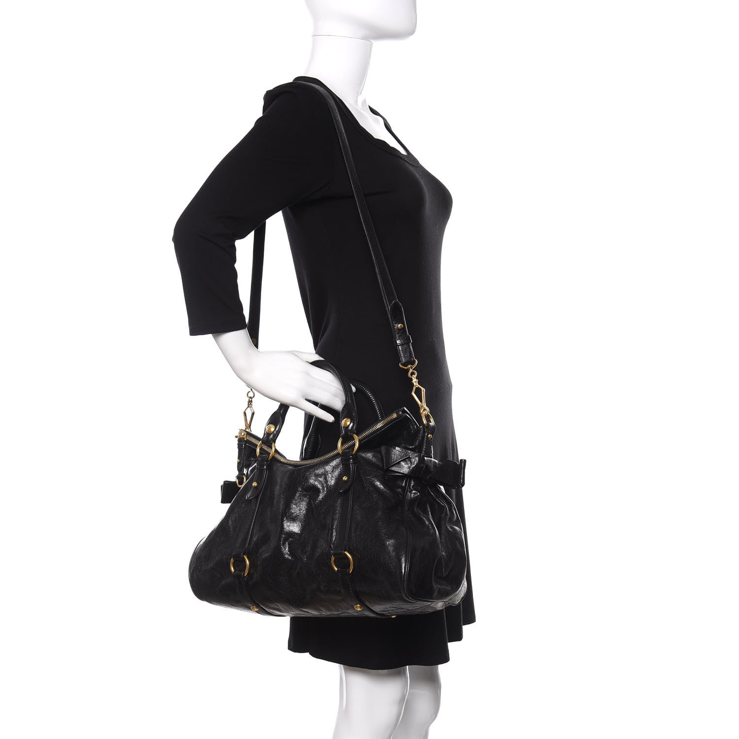 Miu Miu Vitello Lux Medium Bow Bag Black 2 of 10