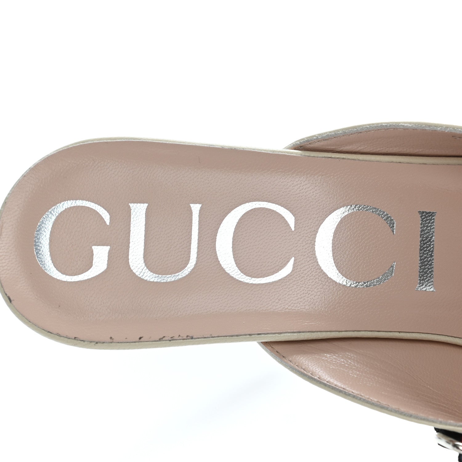 Gucci Malaga Kid Sylvie Web Cross Strap Mid-Heel Slides 39.5 Vintage White 6 of 10