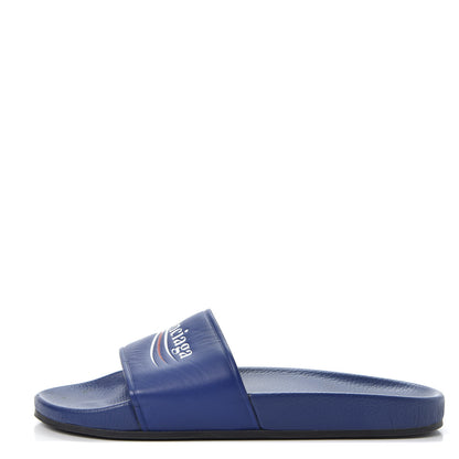 Balenciaga Nappa Political Campaign Logo Mens Pool Slide Sandals 41 Blue Ocean Blue White 1 of 12