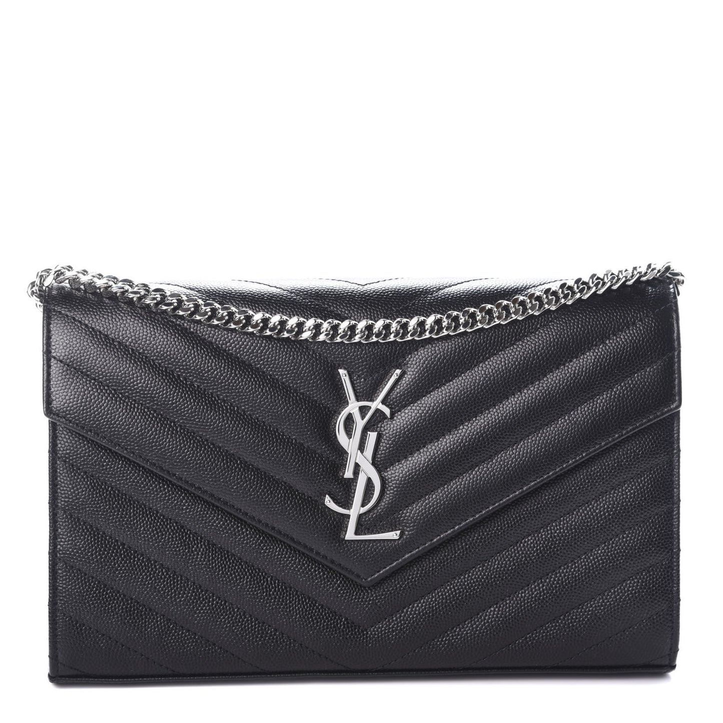Grain De Poudre Matelasse Chevron Monogram Chain Wallet Black