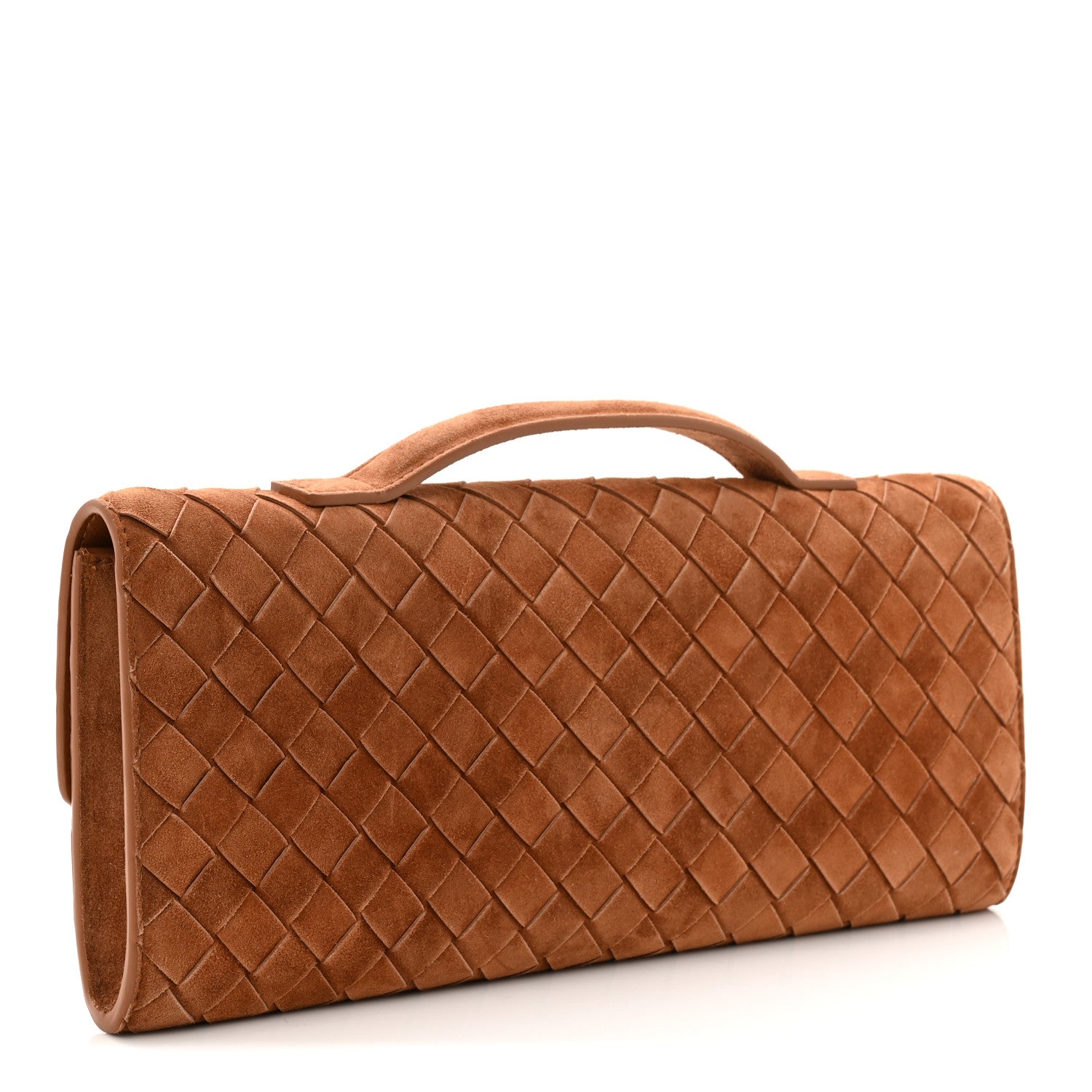 Bottega Veneta Suede Intrecciato Long Andiamo Top Handle Clutch  Amber 3 of 9