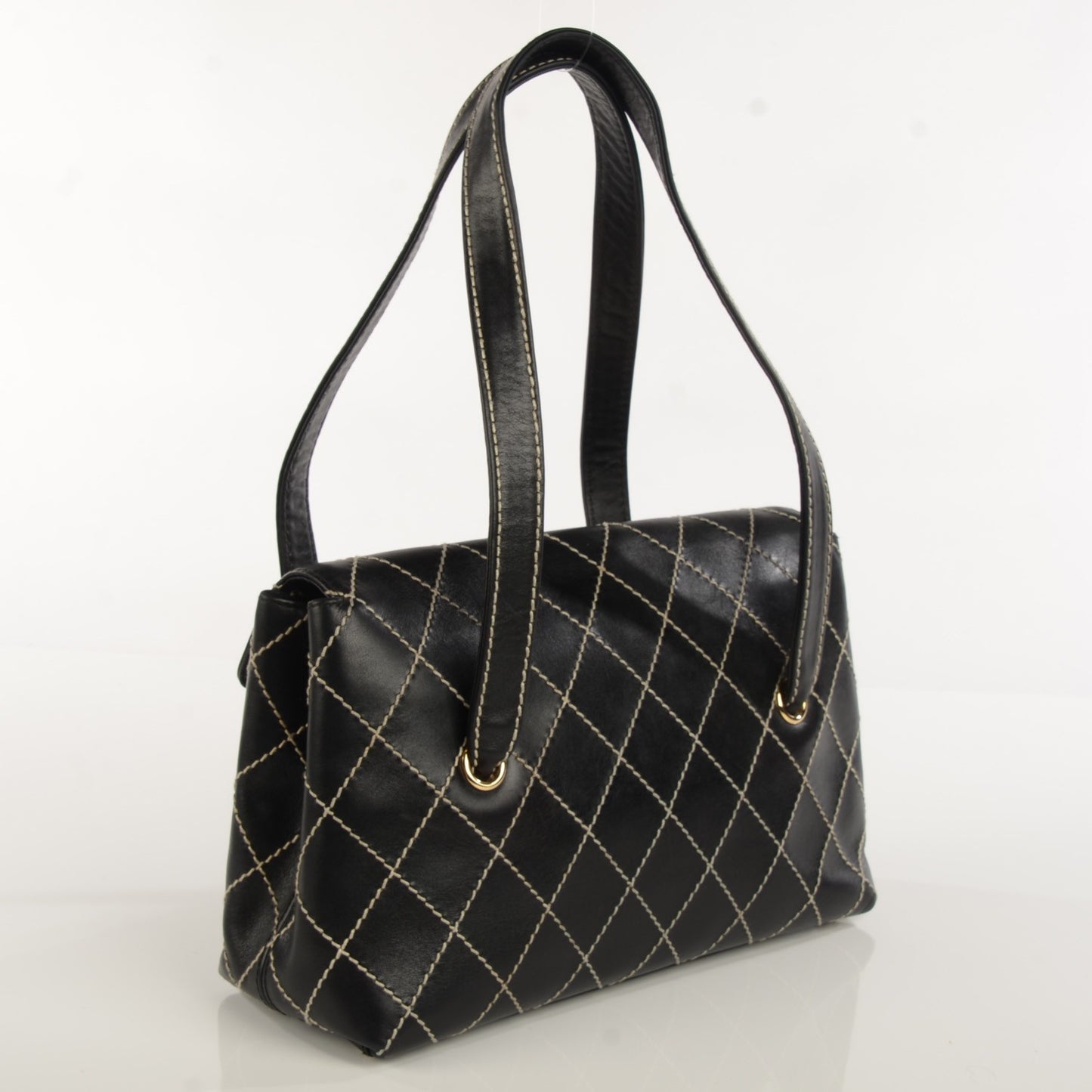 Calfskin Wild Stitch Shoulder Bag Black